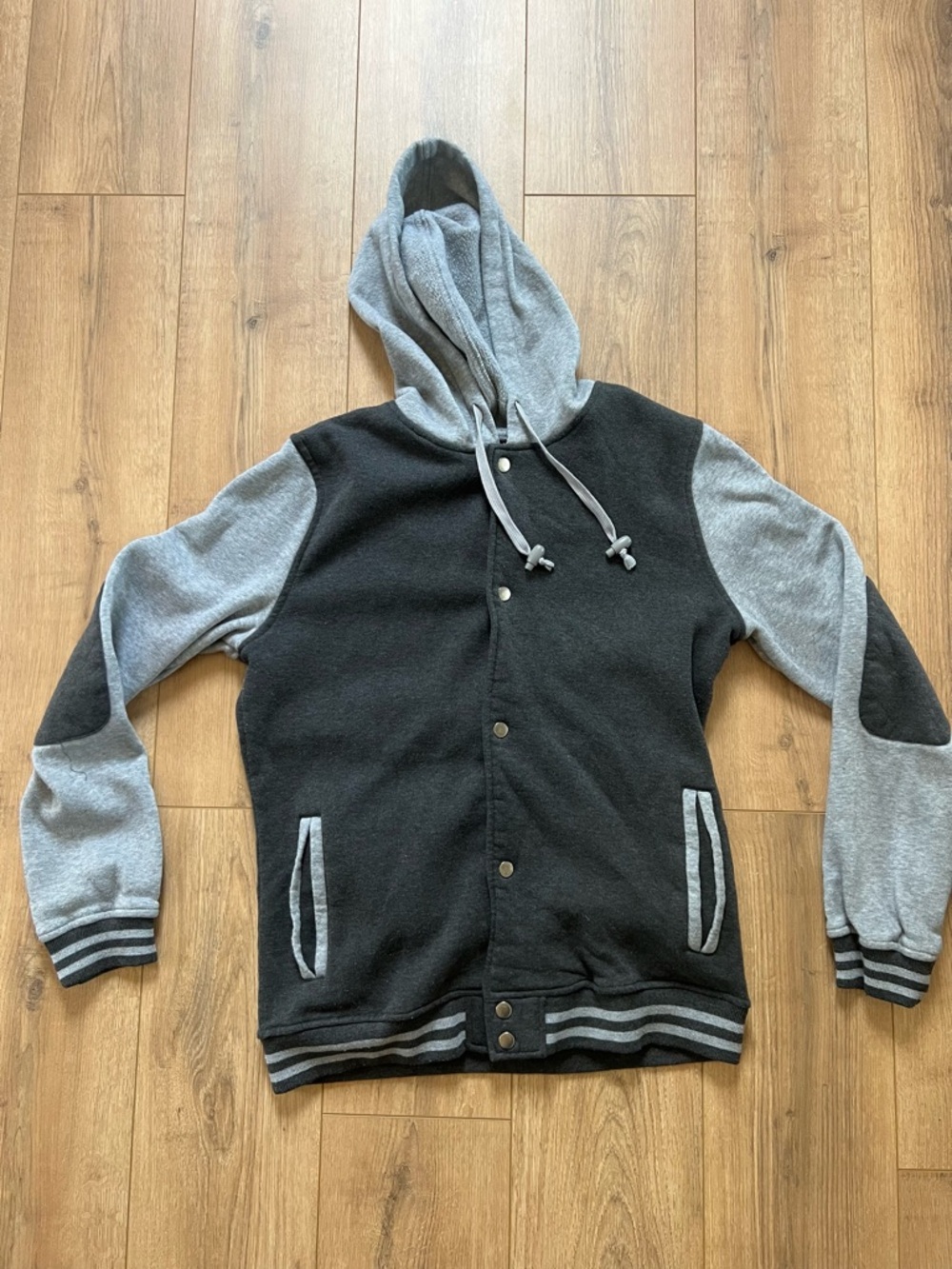 Yoki New York Men's Black & Gray Hooded Varsity Sweat Jacket